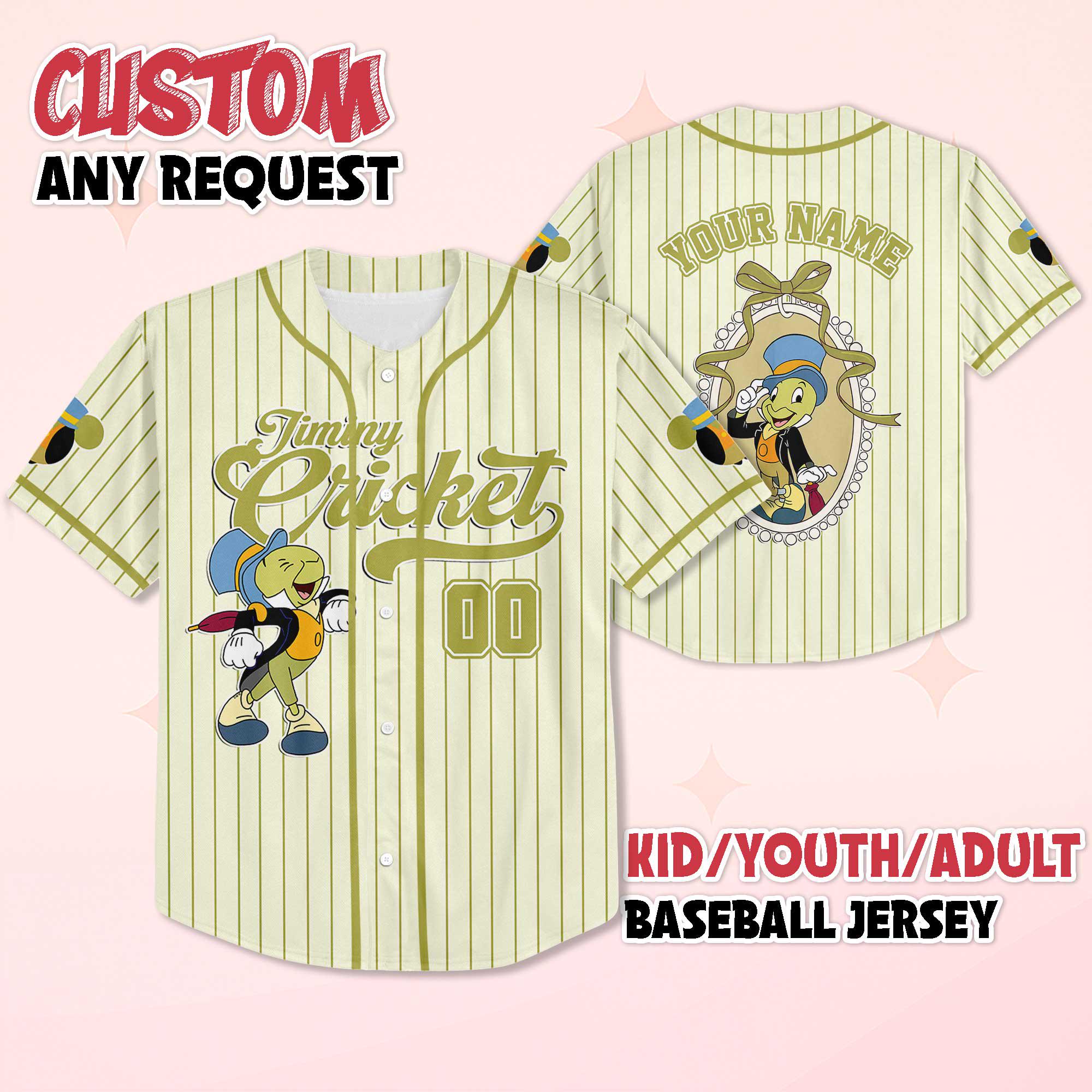 Discover Custom Jiminy Cricket Baseball Jersey, Disney Jiminy Cricket Shirt, Pinocchio Baseball Team Outfit, Birthday Gift