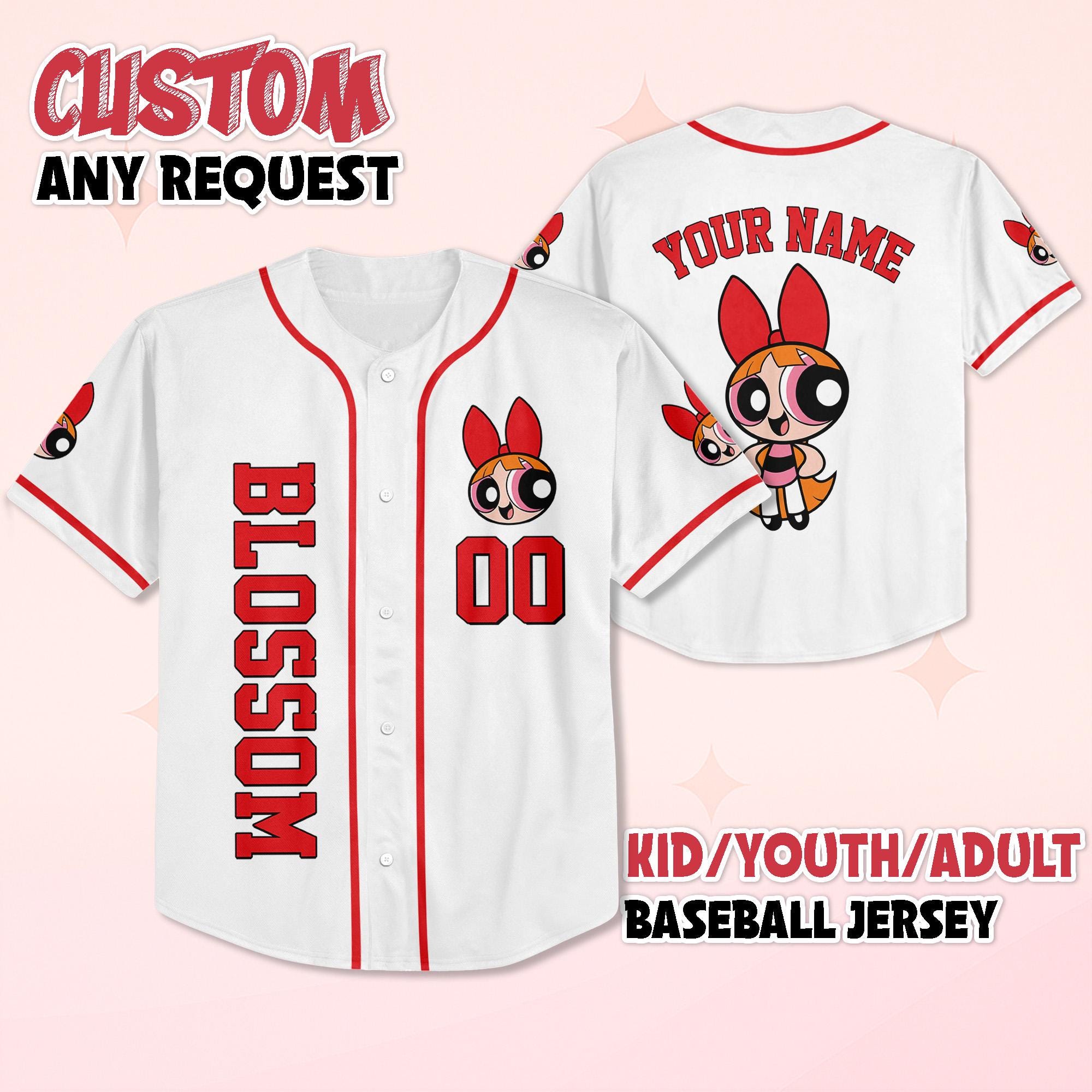 Discover Personalized Blossom Baseball Jersey, The Powerpuff Girls Blossom Shirt, Disney Family Matching Outfit, Birthday Gift