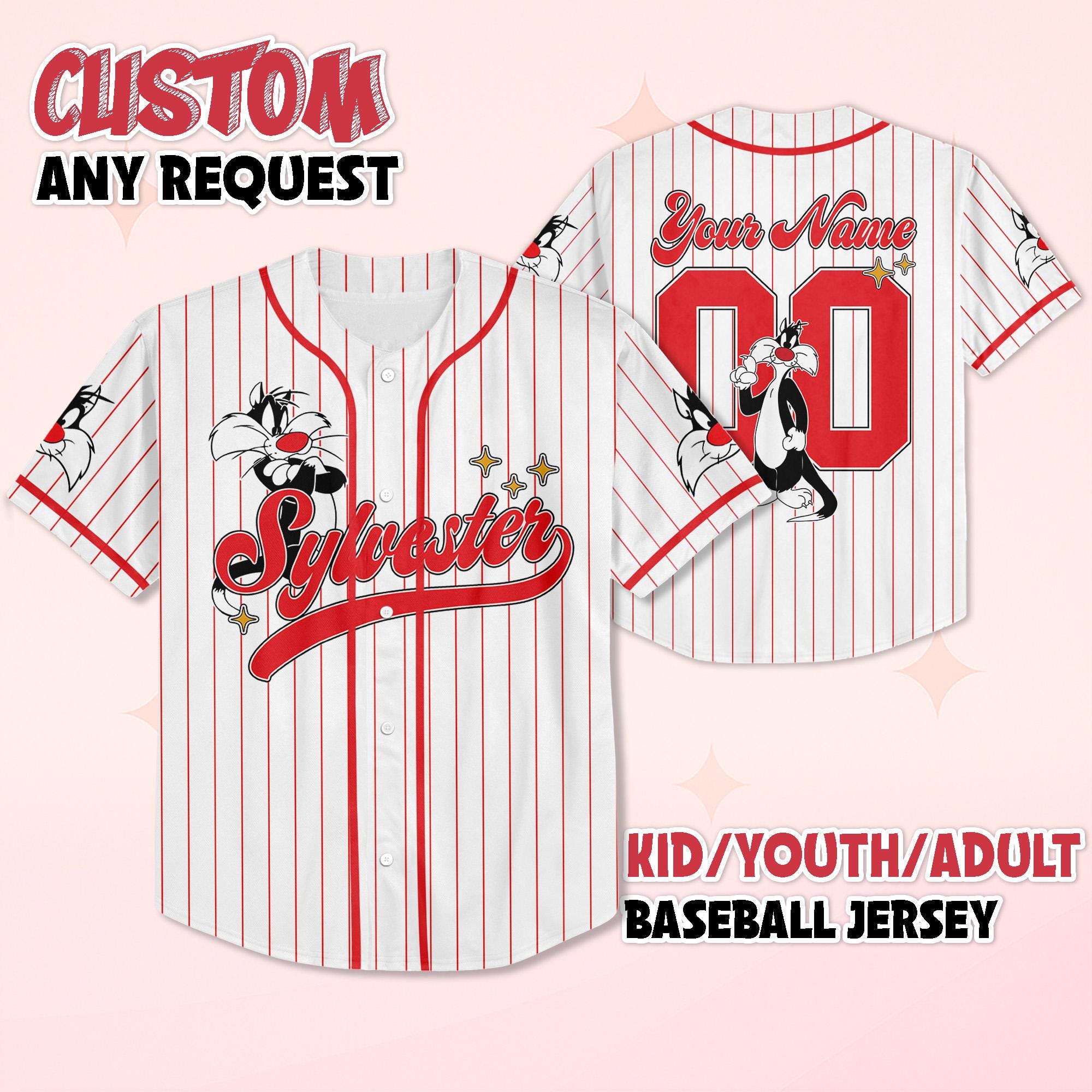 Discover Personalized Sylvester Baseball Jersey, Custom Looney Tunes Shirt, Disneyland Baseball Team Outfit, Birthday Gift