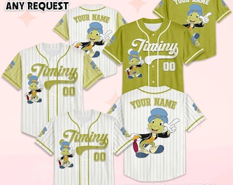 Personalized Jiminy Cricket Baseball Jersey, Custom Disney Jiminy Cricket Shirt, Pinocchio Baseball Team Outfit, Birthday Gift