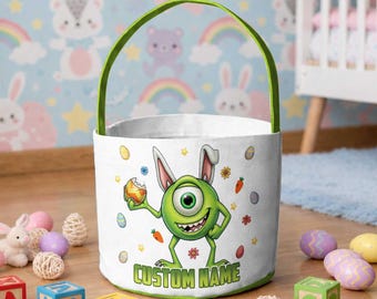 Mike Wazowski Bunny Easter Basket, Disney Toy Story Easter Basket, Buzz Lightyear Woody Bunny Easter Egg Basket, Easter Bag Decor