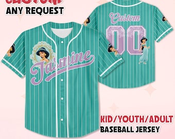 Personalisierte Prinzessin Jasmin Baseball Jersey, Benutzerdefinierte Disney Aladdin Jersey Shirt, Familie Passendes Outfit, Geburtstag Geschenkidee