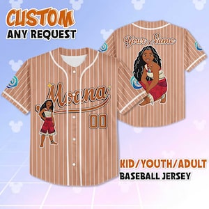Personalisierte Moana Baseball Jersey, Benutzerdefinierte Disney Prinzessin Shirt, Disney Moana Jersey Geschenk für Fans, Disney Trip Outfit