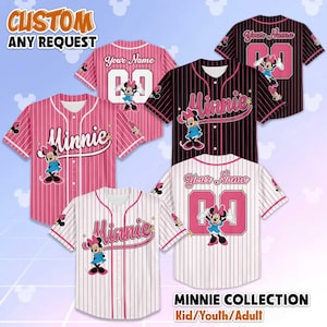 Custom Minnie Mouse Baseball Jersey, Disney Mickey and Friends Jersey Shirt, Matching Outfits for Disneyland Trips, Gift for Fans