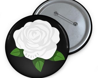 Weiße Rose Anstecknadel Button | Runder Politischer Pin