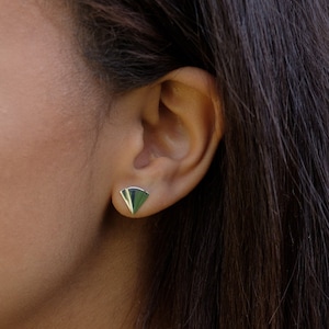 Art Deco Fan Solid Silver Stud Earrings