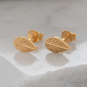Leaf Stud Earrings Gold Vermeil
