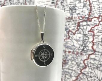 Personalisierte Runde KompassMedaillon Halskette Sterling Silber