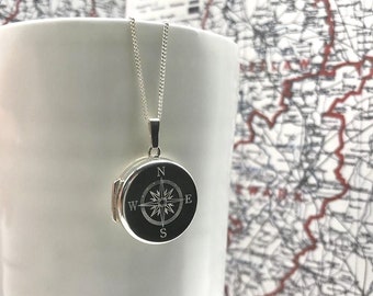 Collier de médaillon rond personnalisé Compass en argent sterling