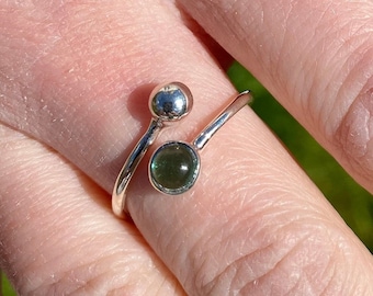 Adjustable Silver Birthstone Ring May Birthday Emerald