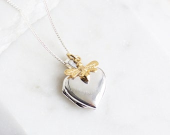 Médaillon petit coeur personnalisé avec collier à breloques en argent sterling