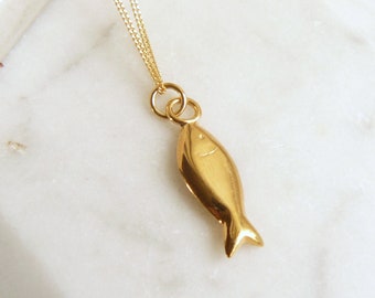 Fish Pendant Necklace Gold Vermeil