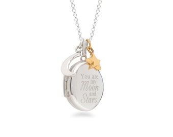 Collar con medallón ovalado personalizado 'Eres mi luna y estrellas' en plata de ley