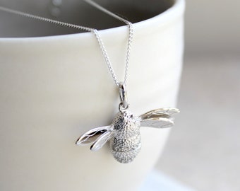 Bumble Bee Pendant Necklace Sterling Silver