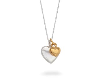 Double Heart Necklace Sterling Silver and Gold Vermeil