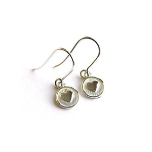 Mini Heart Medallion Hook Earrings Sterling Silver or Gold Vermeil