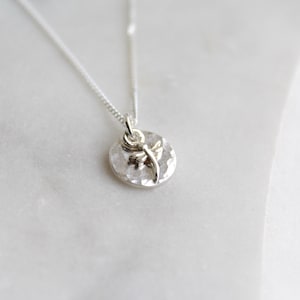 Mini Hammered Disc with Dragonfly Necklace Sterling Silver