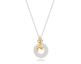 Circle and Swallow Necklace Sterling Silver and Vermeil