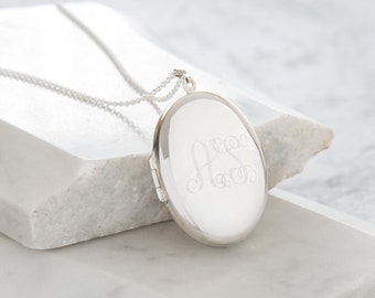 Personalised Extra Large Monogram Locket Necklace Sterling Silver