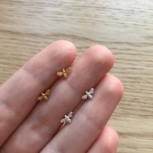Mini Bee Stud Earrings Sterling Silver or Gold Vermeil