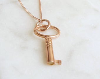 Gold key necklace | Etsy
