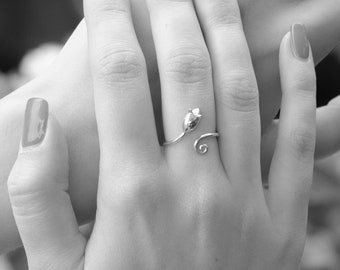 Adjustable Mouse Charm Ring Sterling Silver