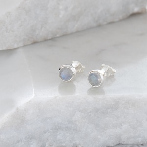Birthstone Stud Earrings June: Moonstone & Sterling Silver