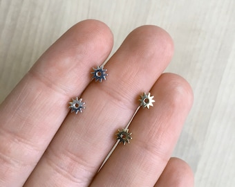 Mini Flower Stud Earrings Sterling Silver or Gold Vermeil