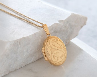 Personalised Engraved Oval Locket Necklace Rolled Gold