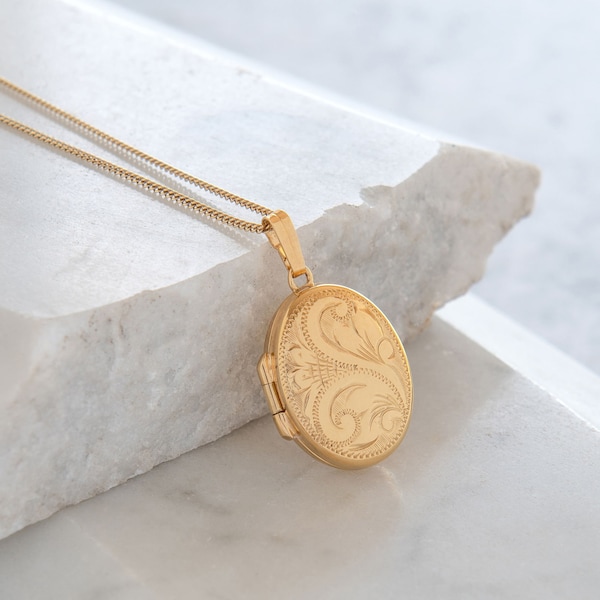 Personalised Engraved Oval Locket Necklace Rolled Gold