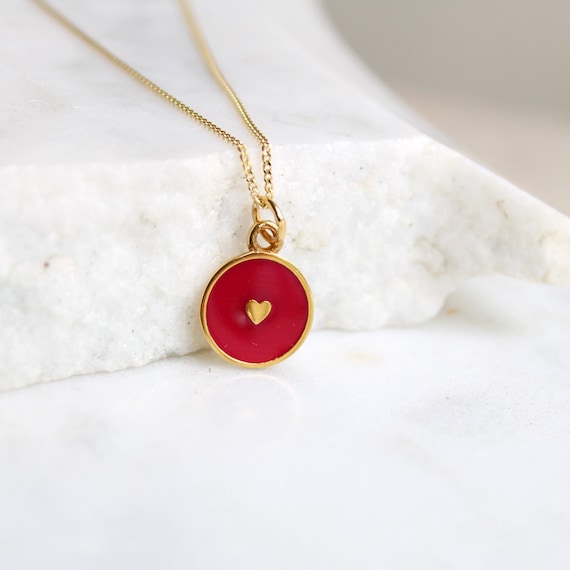 Small Heart Enamel Necklace Gold Vermeil Etsy Australia