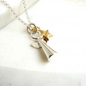 Angel and Star Necklace Sterling Silver and Gold Vermeil, Gift for women, Guardian angel, Remembrance gift, Gifts for her,