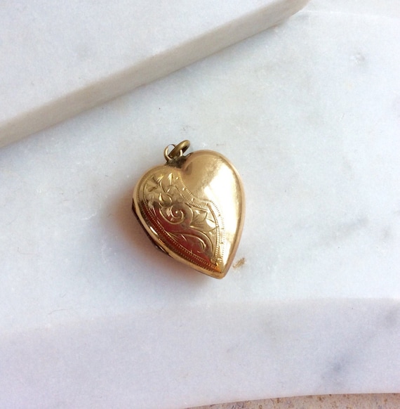 Large Vintage 9ct Gold Locket, Gold Engraved Heart