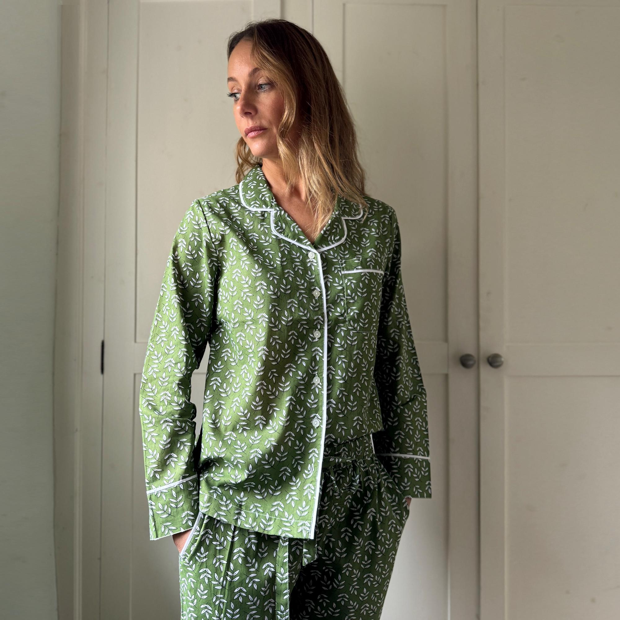Green Leaf Cotton Long Sleeve Pyjama Set