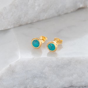 Birthstone Stud Earrings December: Turquoise & Gold Vermeil