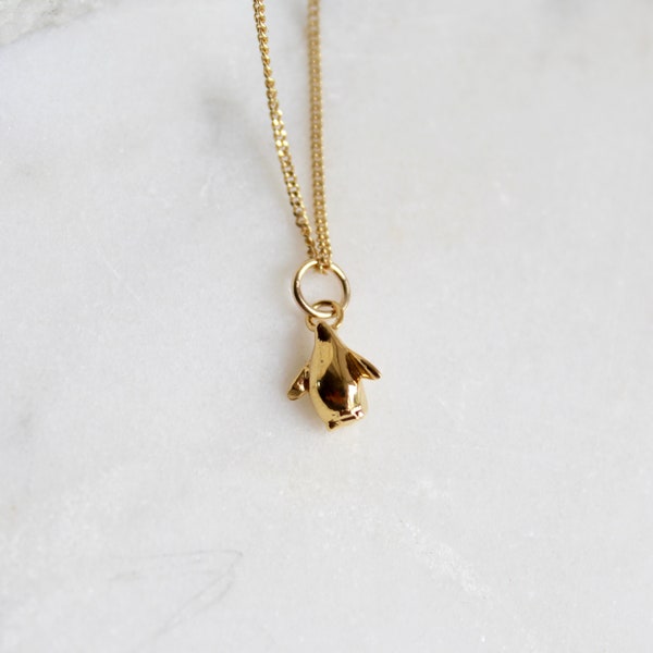 Kleine pinguïn bedelketting goud vermeil