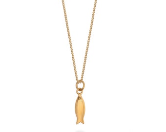 Tiny Fish Charm Necklace Gold Vermeil