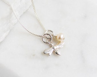 Bee and Pearl Necklace Sterling Silver