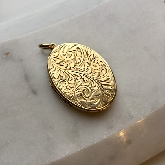 Vintage Gold Oval Locket with Engraving, Engraved