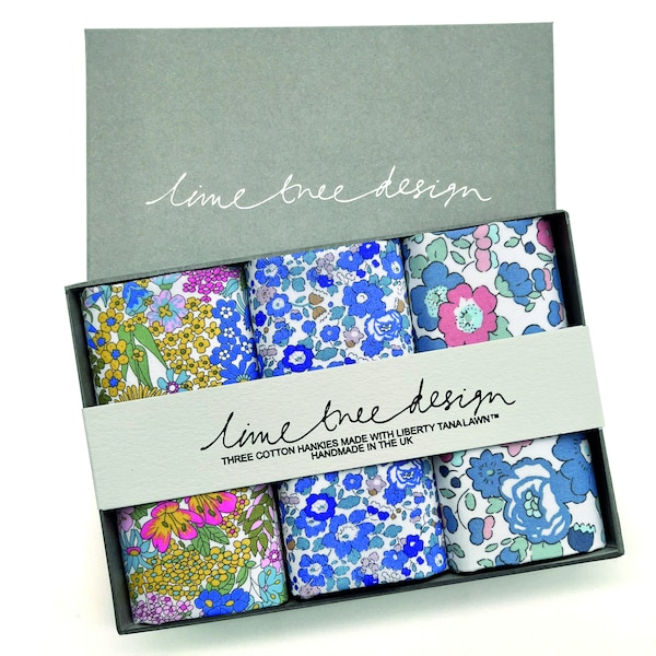 Boite de 3 Mouchoirs en Tissu Liberty - Bleuet, Pochette, Mouchoir, Fait Main