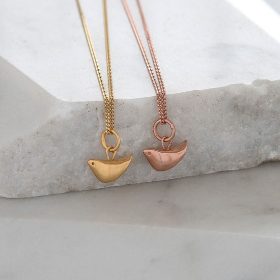 Tiny Bird Charm Necklace Gold or Rose Gold Vermeil Etsy Australia