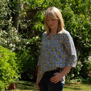 Cotton Tunic, Tunica, Resort Wear, Summer Top, Loose Clothing, Boho, Casual Ladies Top, Block Printed Tunic Jaipur Blue/Yellow TUN111