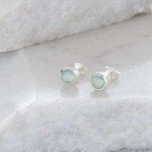 Birthstone Stud Earrings March: Aqua & Sterling Silver