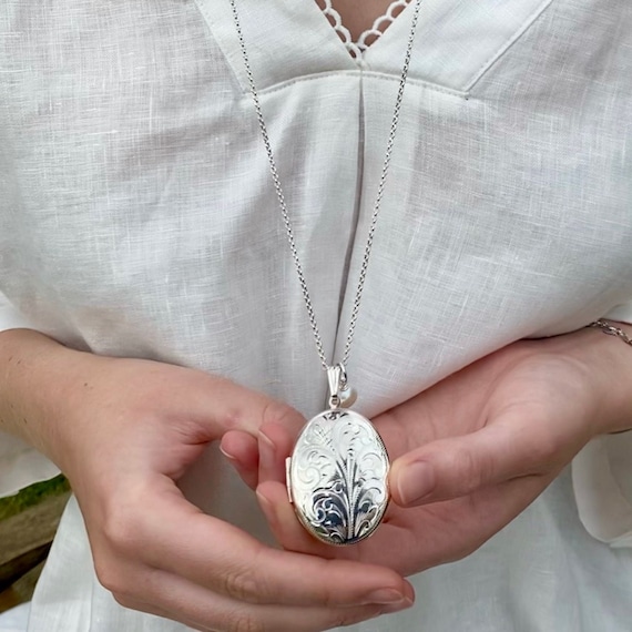 Large Butterfly Oval Photo Locket in Sterling Silver