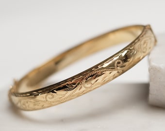 Hand Engraved Vintage Style Bangle Rolled Gold