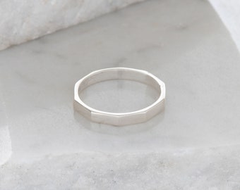 Heavy Hexagon Stacking Ring Sterling Silver