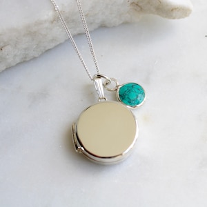 Personalised Round Locket with Birthstone Necklace Sterling Silver