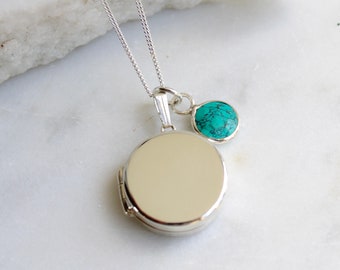 Personalised Round Locket with Birthstone Necklace Sterling Silver