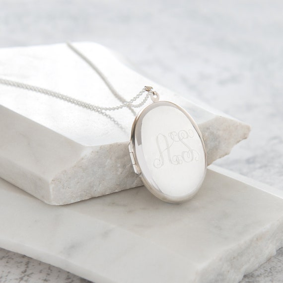 Personalised Extra Large Monogram Locket Necklace Sterling Silver