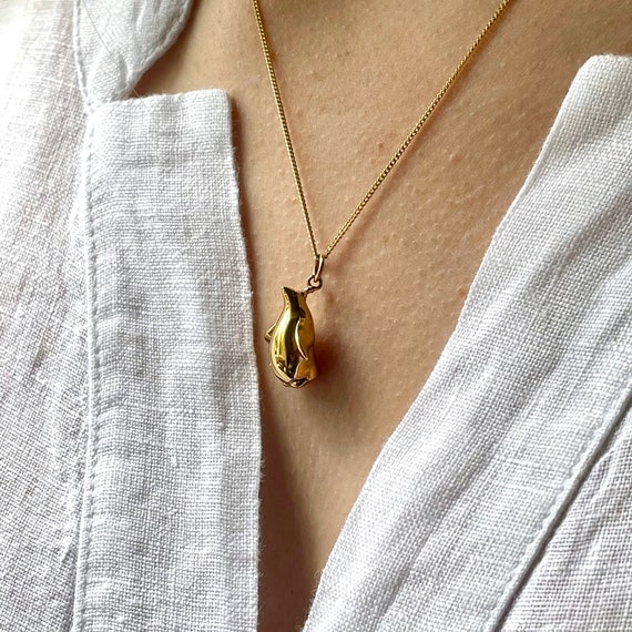 14kt Two-Tone Gold Penguin Pendant Necklace. 18